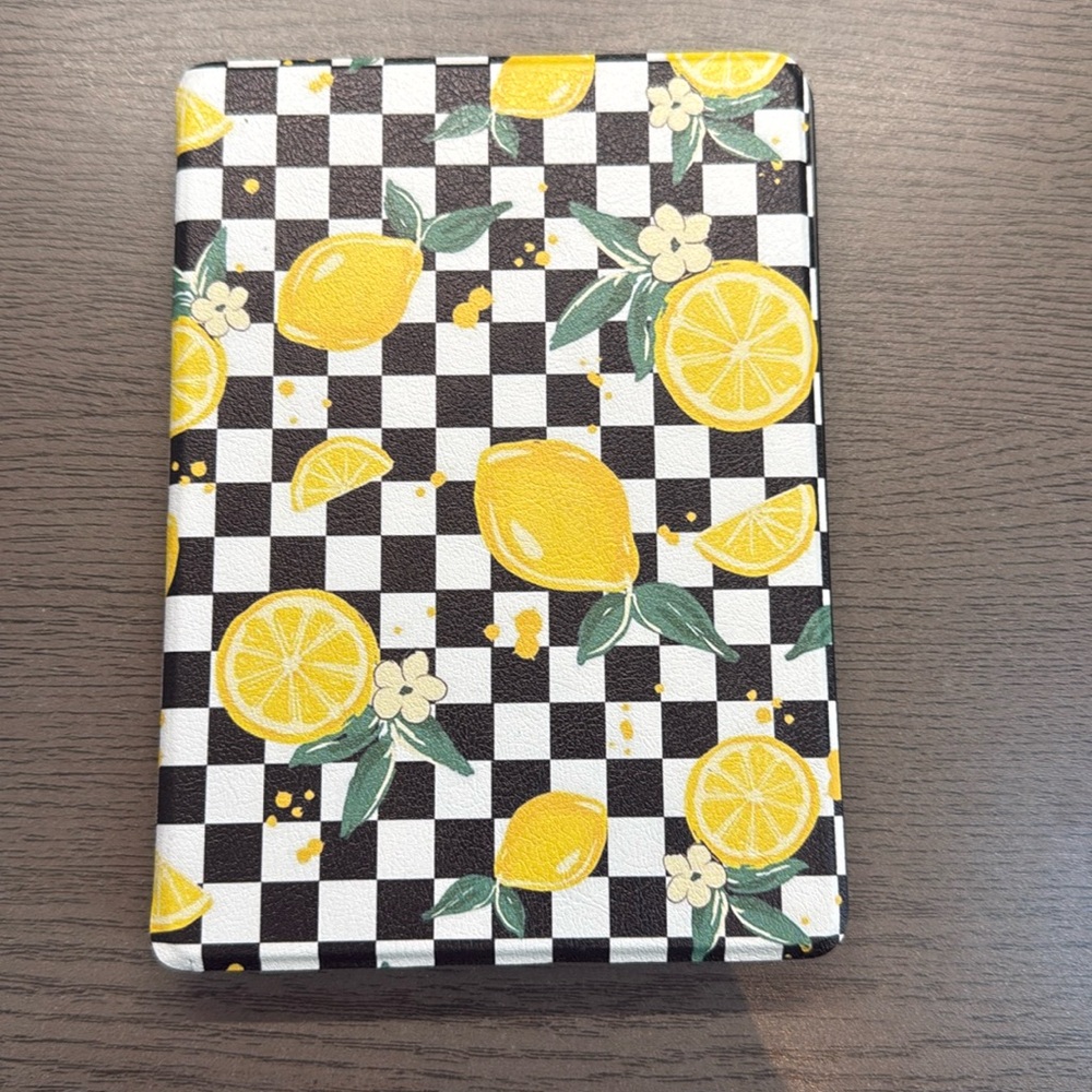 Tablet Case with Yellow Lemon Print on Black & White Check